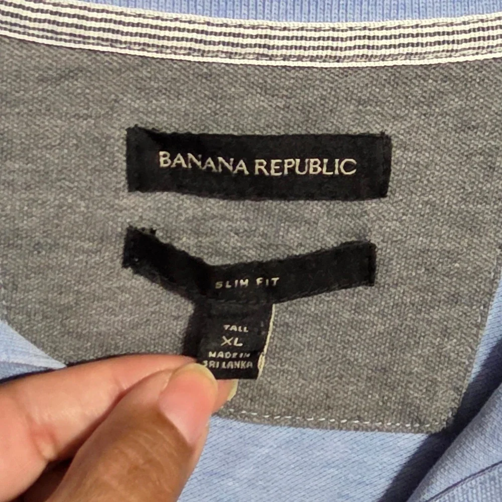 Banana Republic Slim Fit Polo Shirt Mens XL Tall Blue Elephant Logo Pique Knit